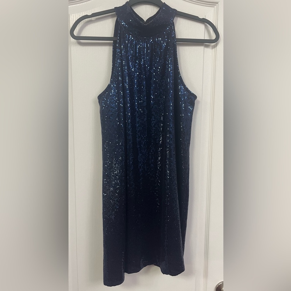 Bebe elegant Navy Blue Sequin Halter Dress Medium